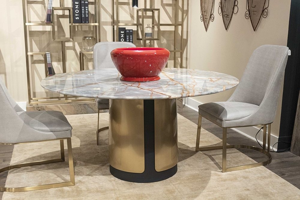 Product photograph of Stone International Compass Marble Top Round Dining Table from Choice Furniture Superstore.
