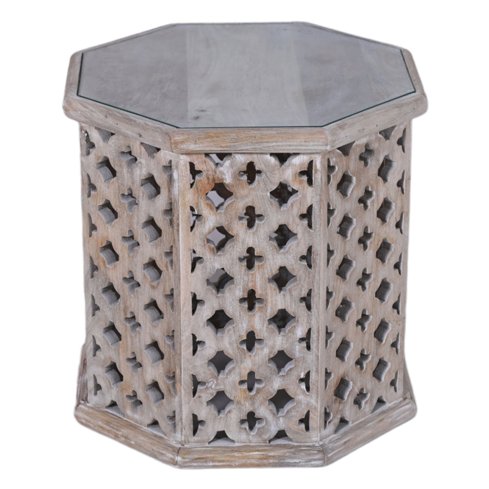 Product photograph of Jaipur Lattice Natural Mango Wood Hexagon Side Table from Choice Furniture Superstore.