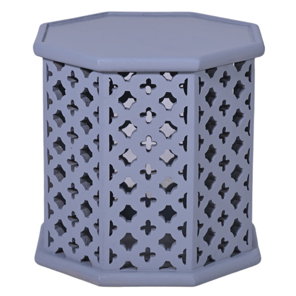Product photograph of Jaipur Lattice Grey Mango Wood Hexagon Side Table from Choice Furniture Superstore.