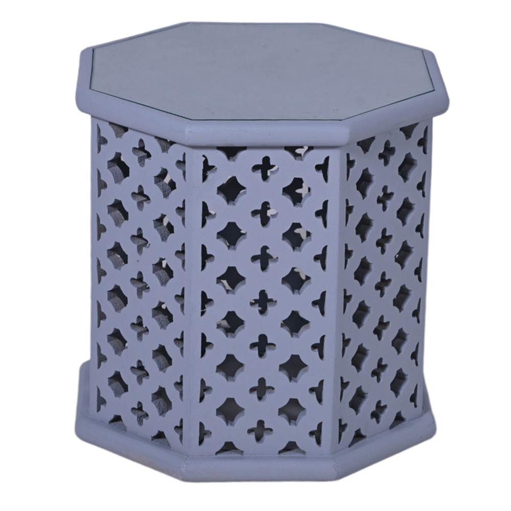 Product photograph of Jaipur Lattice Grey Mango Wood Hexagon Side Table from Choice Furniture Superstore.