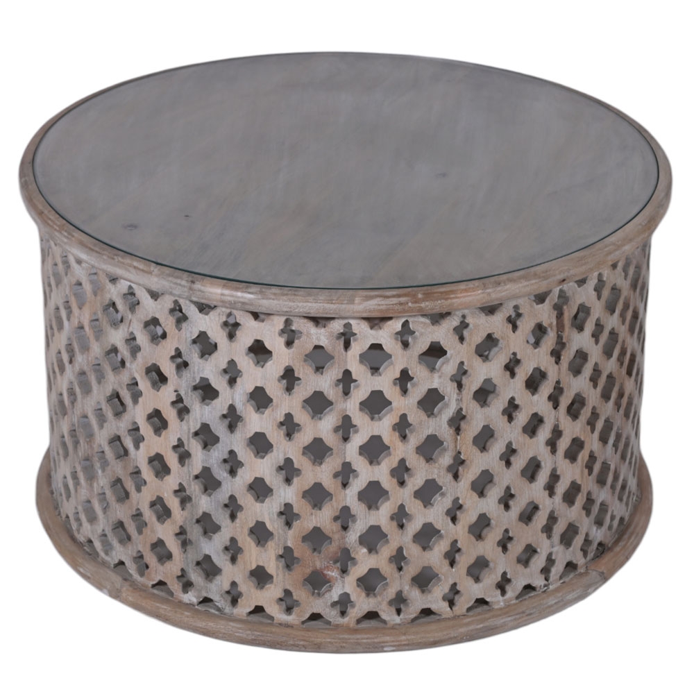 Product photograph of Jaipur Lattice Natural Mango Wood Round Coffee Table from Choice Furniture Superstore.
