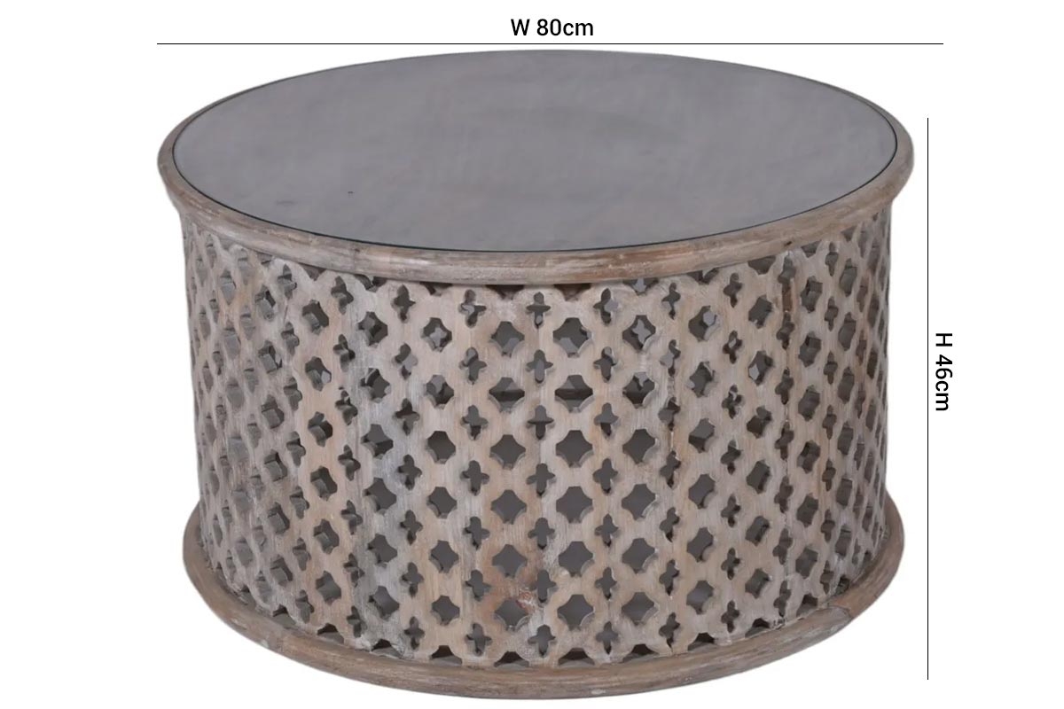 Product photograph of Jaipur Lattice Natural Mango Wood Round Coffee Table from Choice Furniture Superstore.