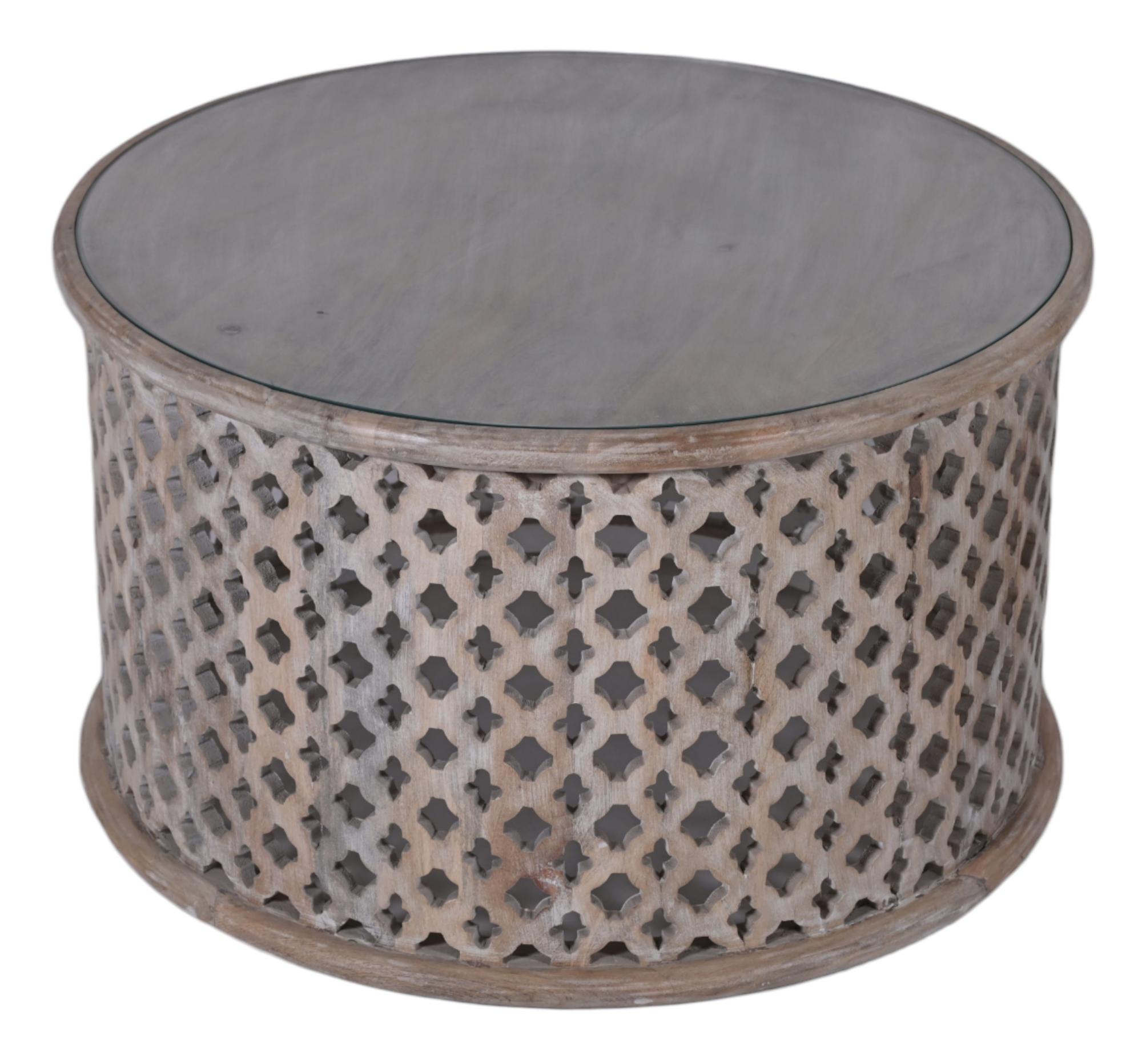 Product photograph of Clearance - Jaipur Lattice Natural Mango Wood Round Coffee Table from Choice Furniture Superstore.