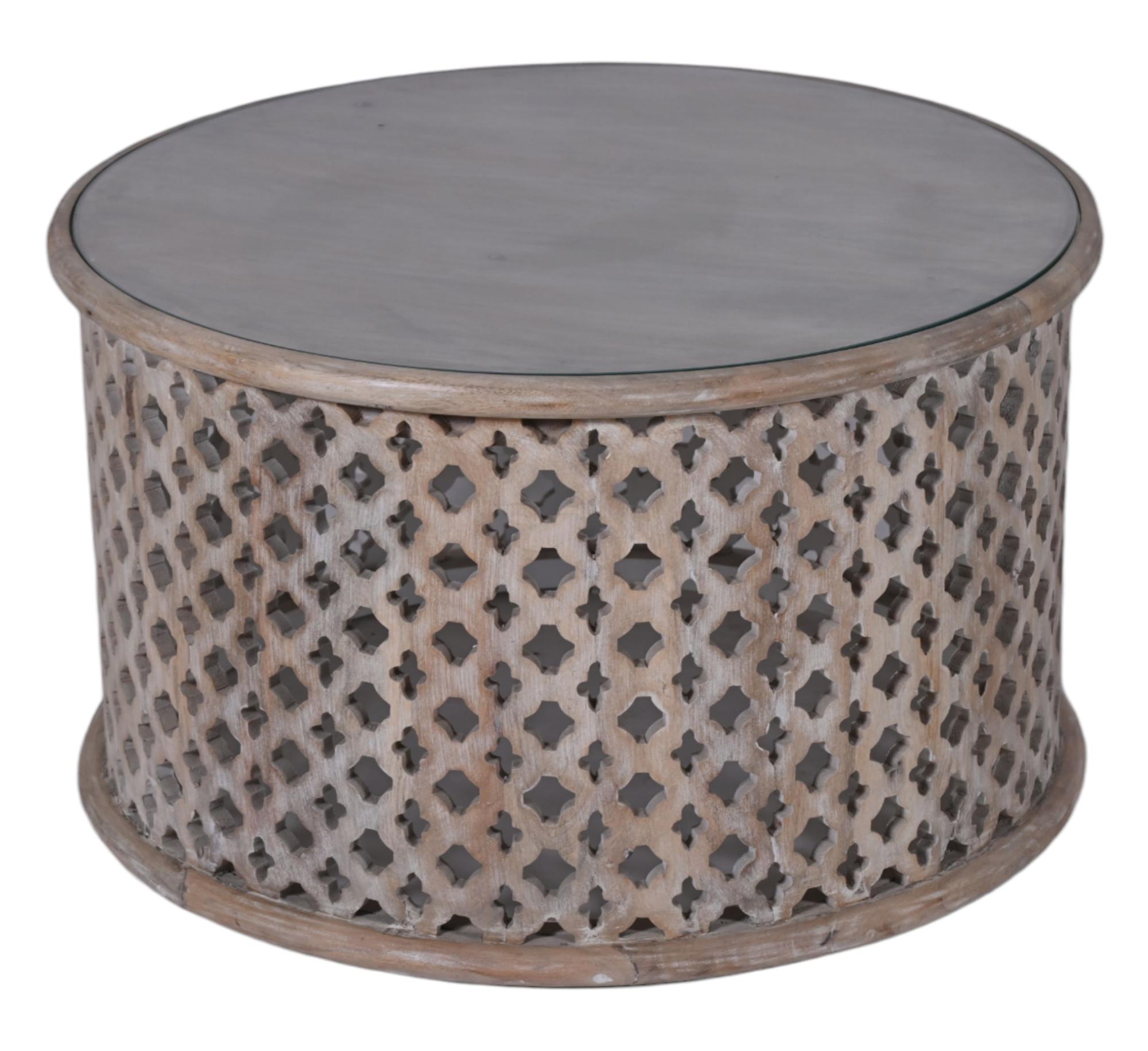 Product photograph of Clearance - Jaipur Lattice Natural Mango Wood Round Coffee Table from Choice Furniture Superstore.