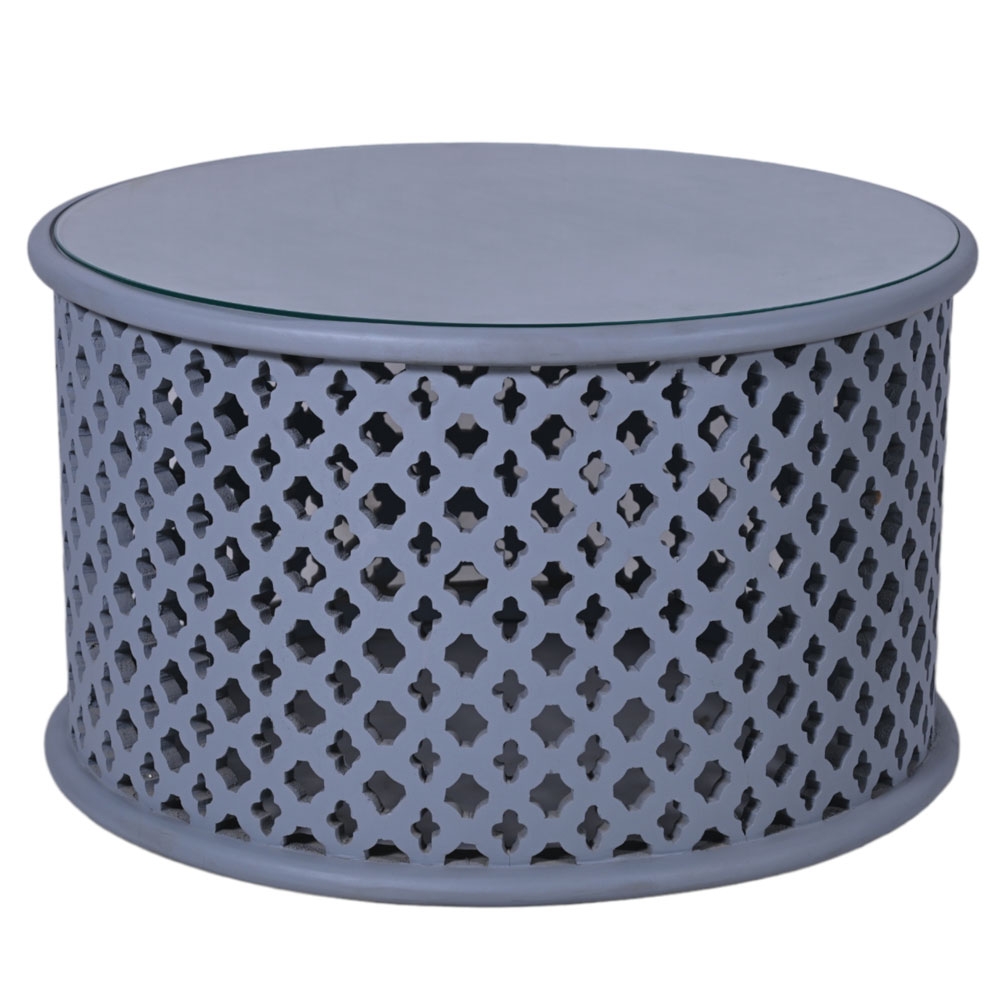 Product photograph of Jaipur Lattice Grey Mango Wood Round Coffee Table from Choice Furniture Superstore.