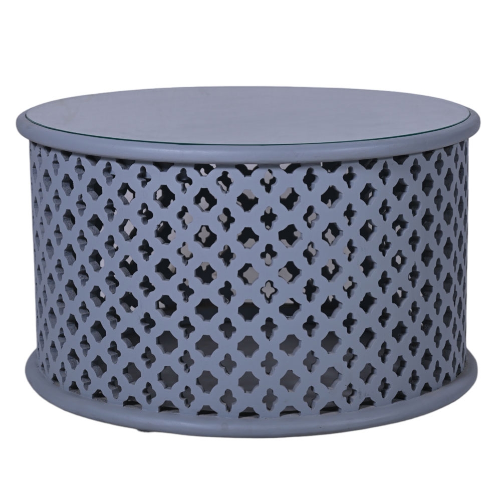 Product photograph of Jaipur Lattice Grey Mango Wood Round Coffee Table from Choice Furniture Superstore.