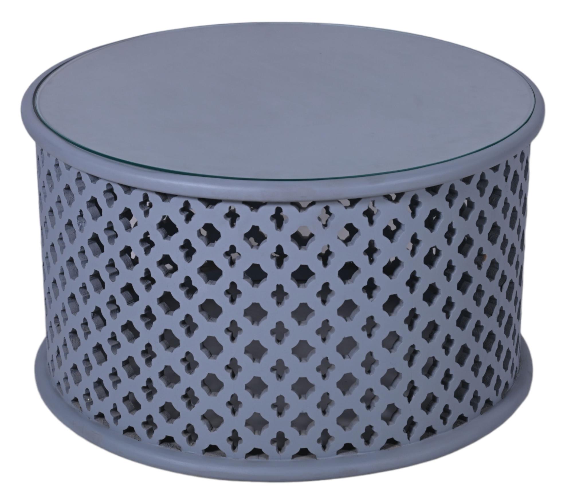 Product photograph of Clearance - Jaipur Lattice Grey Mango Wood Round Coffee Table from Choice Furniture Superstore.