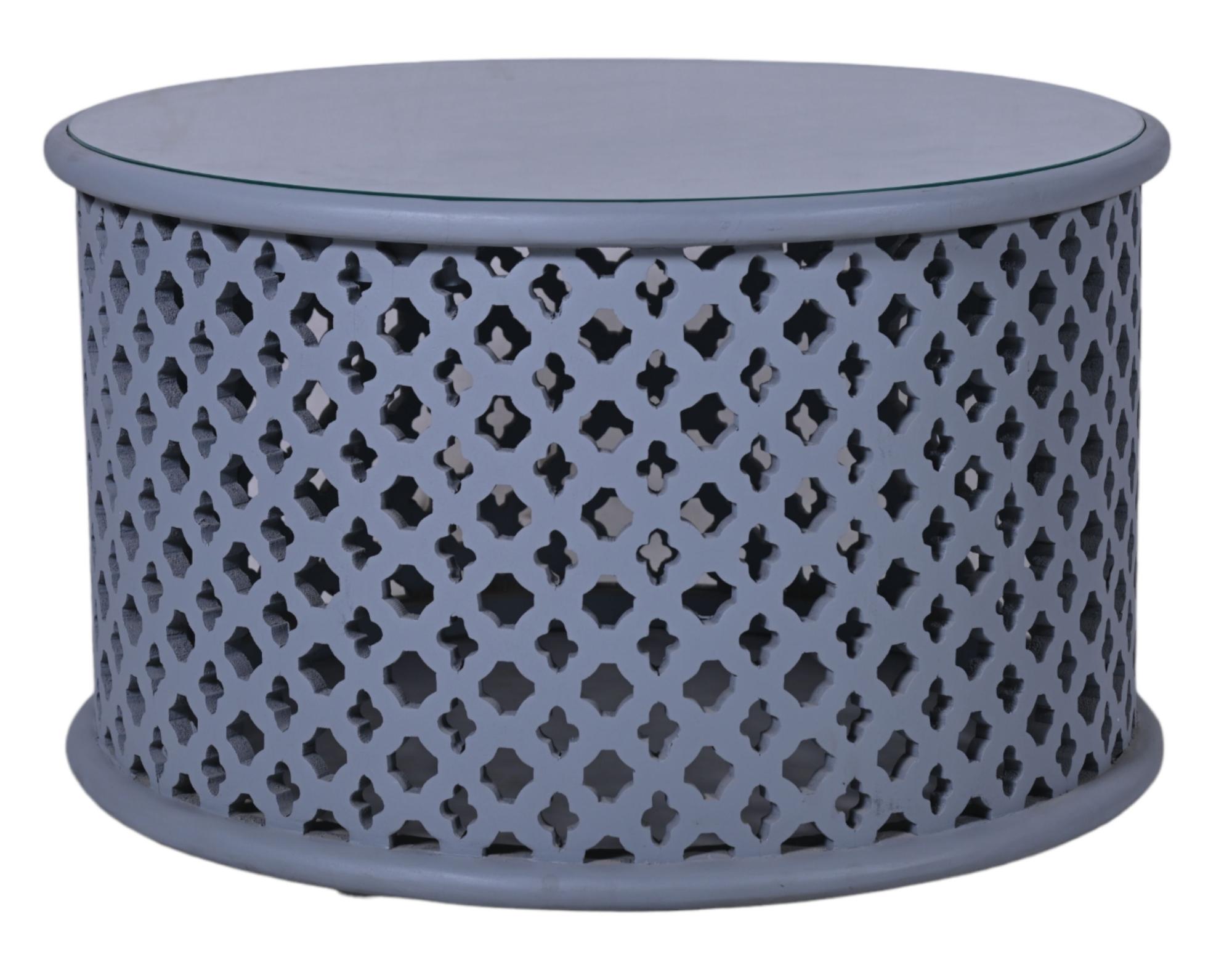 Product photograph of Clearance - Jaipur Lattice Grey Mango Wood Round Coffee Table from Choice Furniture Superstore.