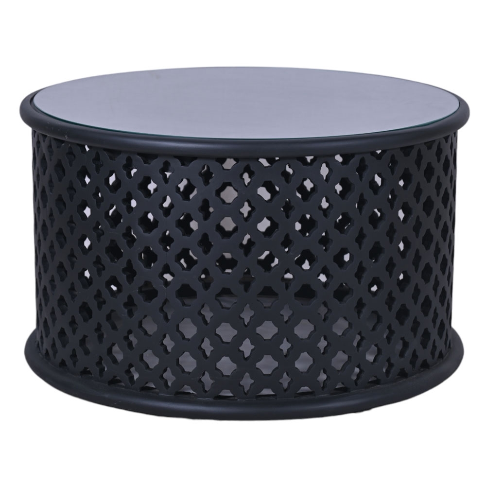 Product photograph of Jaipur Lattice Black Mango Wood Round Coffee Table from Choice Furniture Superstore.