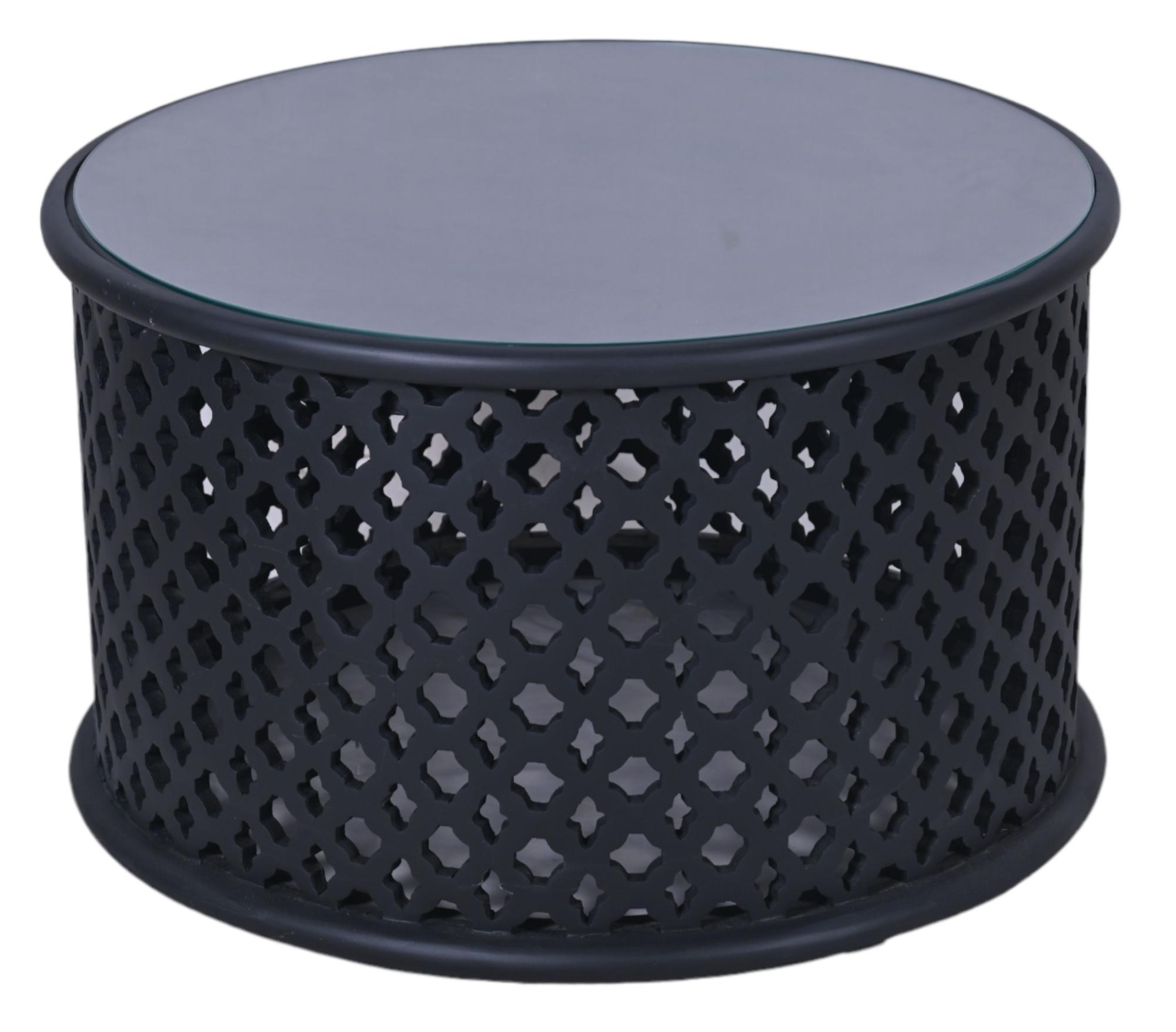 Product photograph of Clearance - Jaipur Lattice Black Mango Wood Round Coffee Table from Choice Furniture Superstore.