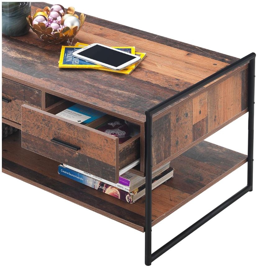 Product photograph of Abbey Rustic Oak 3 Drawer Coffee Table from Choice Furniture Superstore.