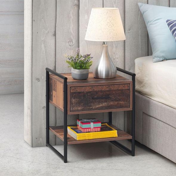 Product photograph of Abbey Rustic Oak 1 Drawer Bedside Cabinet from Choice Furniture Superstore.