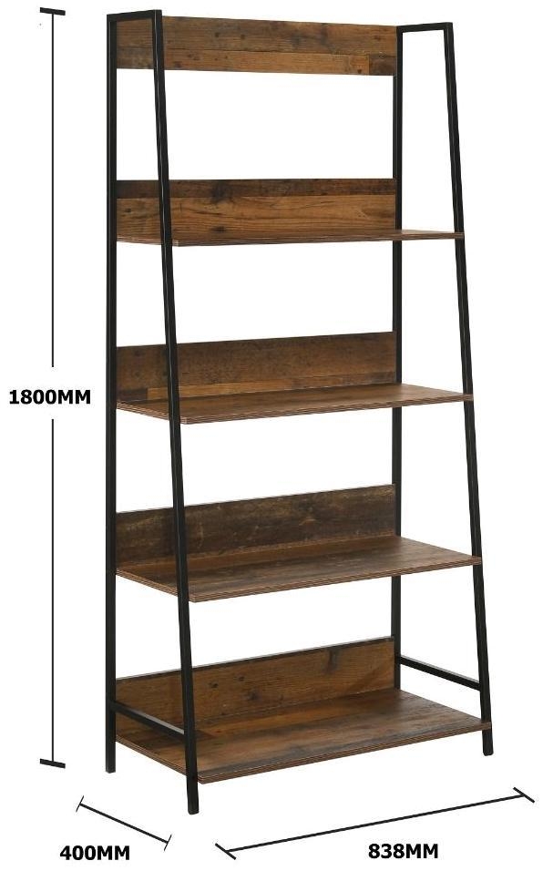 Product photograph of Abbey Rustic Oak 4 Tier Shelves Bookcase from Choice Furniture Superstore.