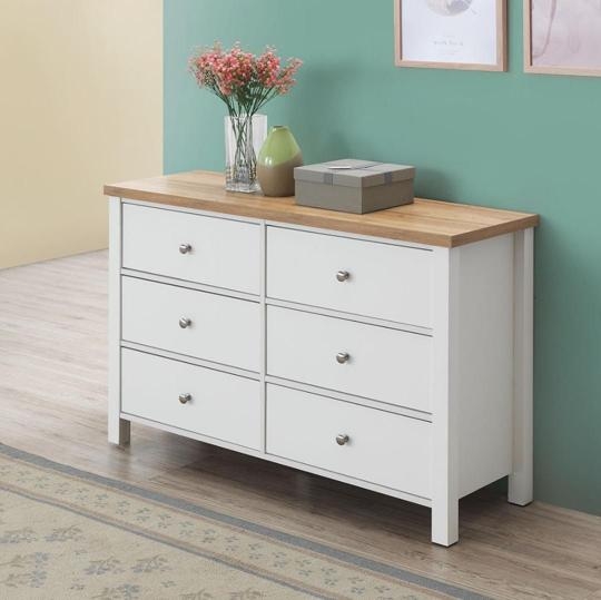 Product photograph of Astbury White And Oak 6 Drawer Chest from Choice Furniture Superstore.