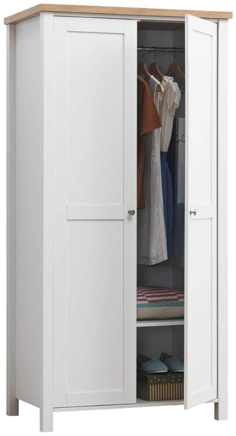 Product photograph of Astbury White And Oak 2 Door Wardrobe from Choice Furniture Superstore.