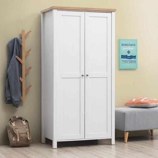 Product photograph of Astbury White And Oak 2 Door Wardrobe from Choice Furniture Superstore.