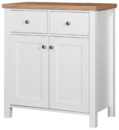 Product photograph of Astbury White And Oak 2 Door 2 Drawer Compact Sideboard from Choice Furniture Superstore.