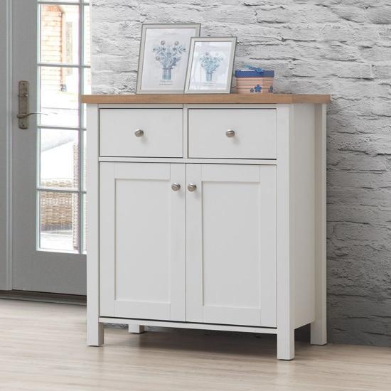 Product photograph of Astbury White And Oak 2 Door 2 Drawer Compact Sideboard from Choice Furniture Superstore.