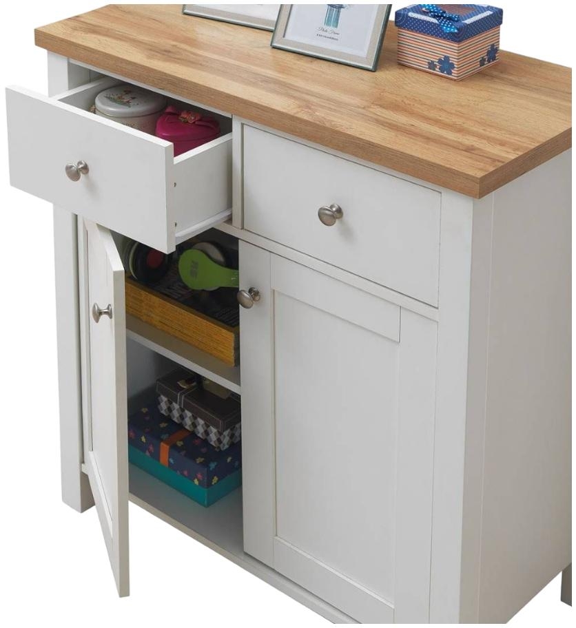 Product photograph of Astbury White And Oak 2 Door 2 Drawer Compact Sideboard from Choice Furniture Superstore.