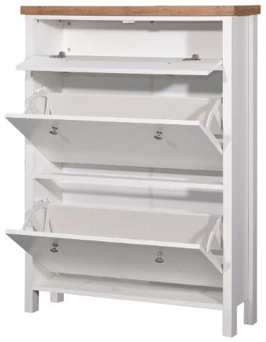 Product photograph of Astbury White And Oak 3 Tier Shoe Cabinet from Choice Furniture Superstore.