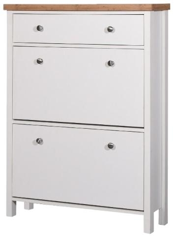 Product photograph of Astbury White And Oak 3 Tier Shoe Cabinet from Choice Furniture Superstore.