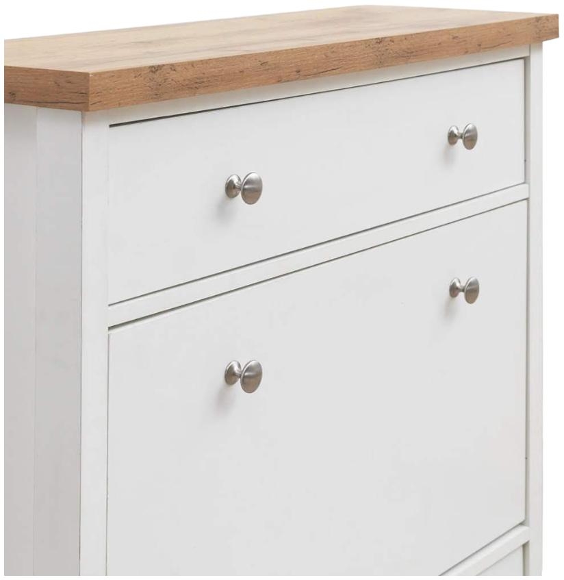 Product photograph of Astbury White And Oak 3 Tier Shoe Cabinet from Choice Furniture Superstore.