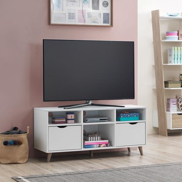 Product photograph of Pulford White 2 Drawer Tv Cabinet from Choice Furniture Superstore.