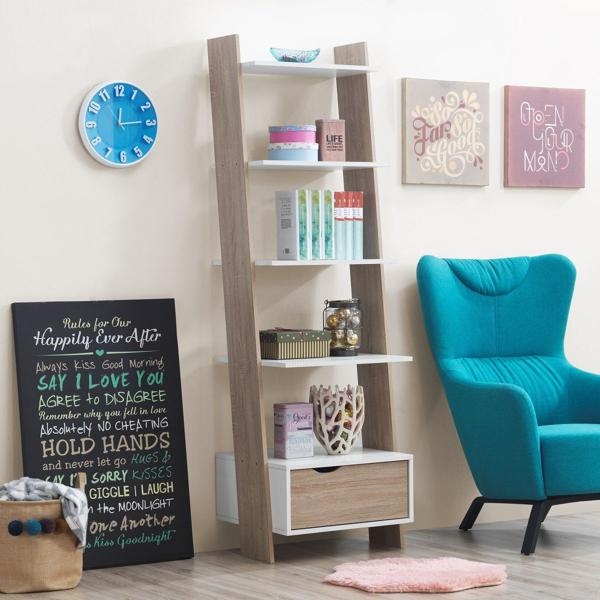 Product photograph of Pulford White Drawer Ladder Bookcase from Choice Furniture Superstore.