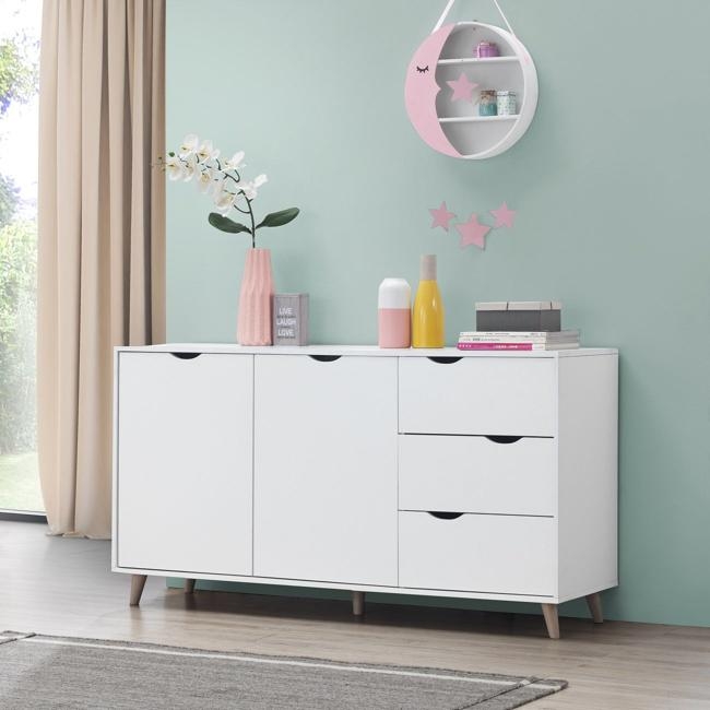 Product photograph of Pulford White 2 Door 3 Drawer Sideboard from Choice Furniture Superstore.