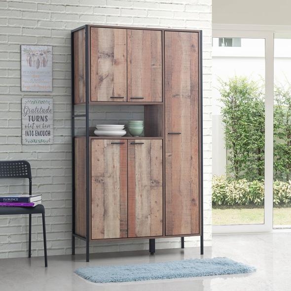 Product photograph of Stretton Rustic Industrial 5 Door Kitchen Cabinet from Choice Furniture Superstore.