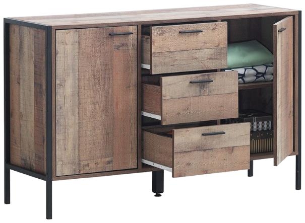 Product photograph of Stretton Rustic Industrial 2 Door 3 Drawer Sideboard from Choice Furniture Superstore.