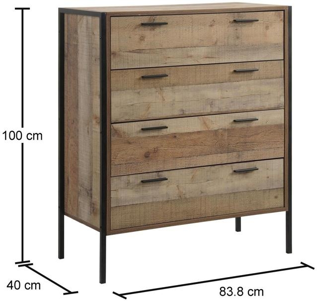 Product photograph of Stretton Rustic Industrial 4 Drawer Chest from Choice Furniture Superstore.