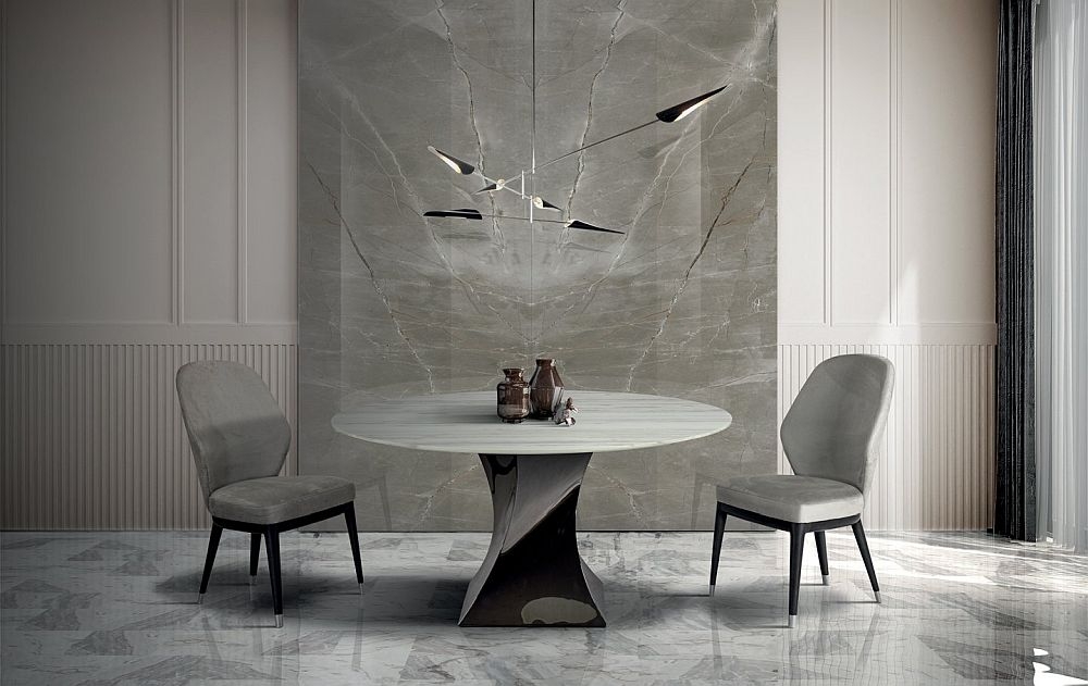 Product photograph of Stone International Twist Marble Round Dining Table from Choice Furniture Superstore.