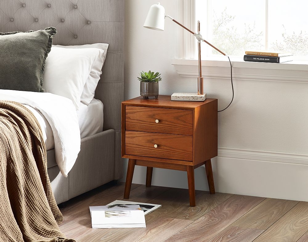 Product photograph of Lowry Cherry Wood 2 Drawer Bedside Cabinet from Choice Furniture Superstore.