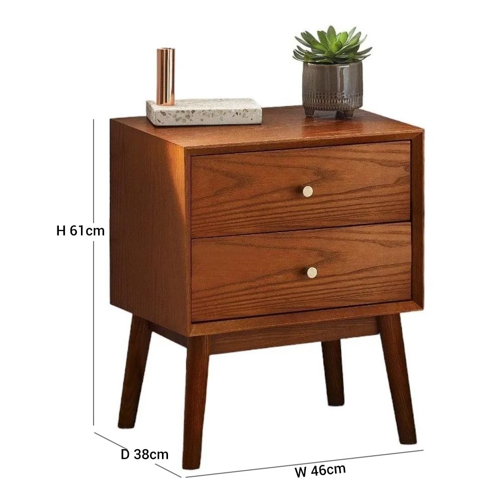Product photograph of Lowry Cherry Wood 2 Drawer Bedside Cabinet from Choice Furniture Superstore.