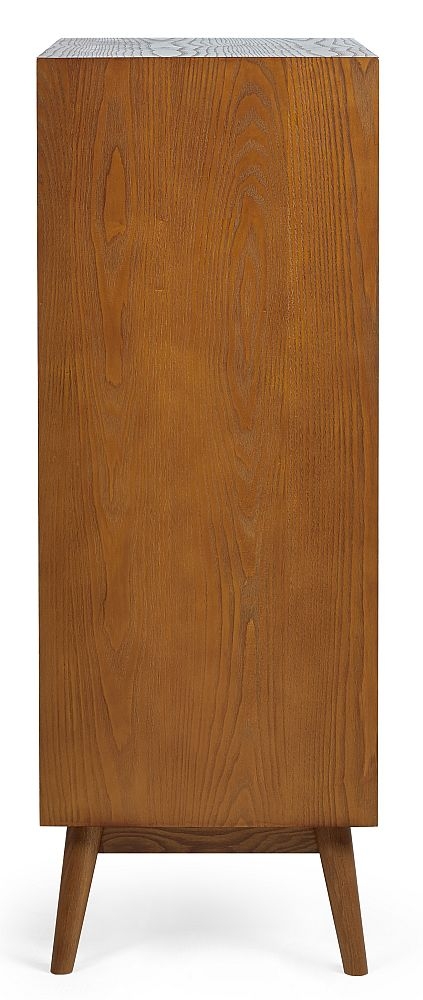 Product photograph of Lowry Cherry Wood Retro Style 5 Drawer Midi Chest from Choice Furniture Superstore.