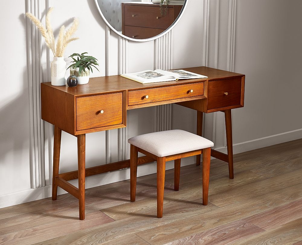 Product photograph of Lowry Cherry Wood 3 Drawer Dressing Set from Choice Furniture Superstore.