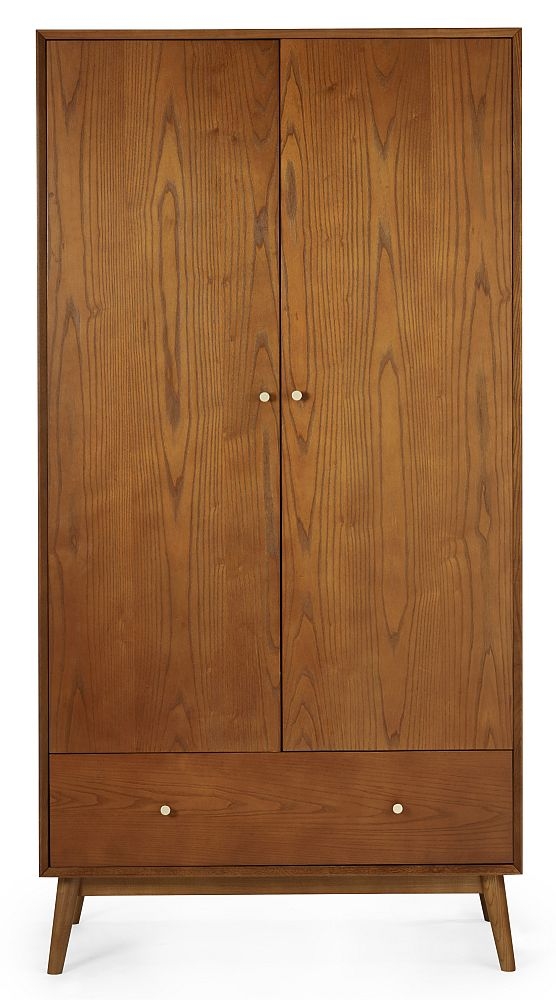 Product photograph of Lowry Cherry Wood 2 Door 1 Drawer Wardrobe from Choice Furniture Superstore.