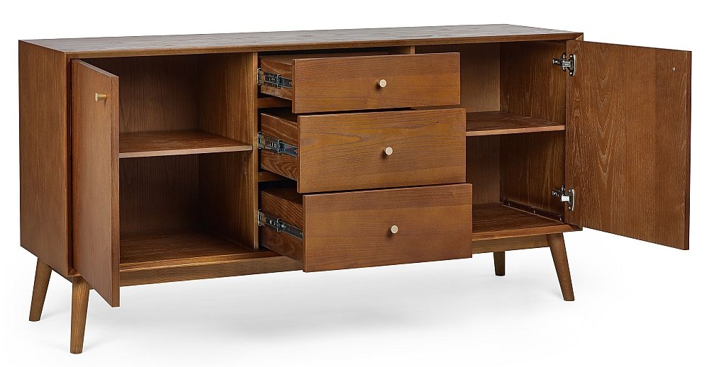 Product photograph of Lowry Cherry Wood 2 Door 3 Drawer Large Sideboard from Choice Furniture Superstore.