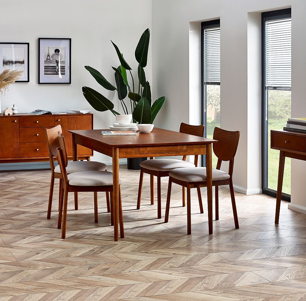 Product photograph of Lowry Cherry Wood Extending 4-6 Seater Dining Table And Chairs from Choice Furniture Superstore.