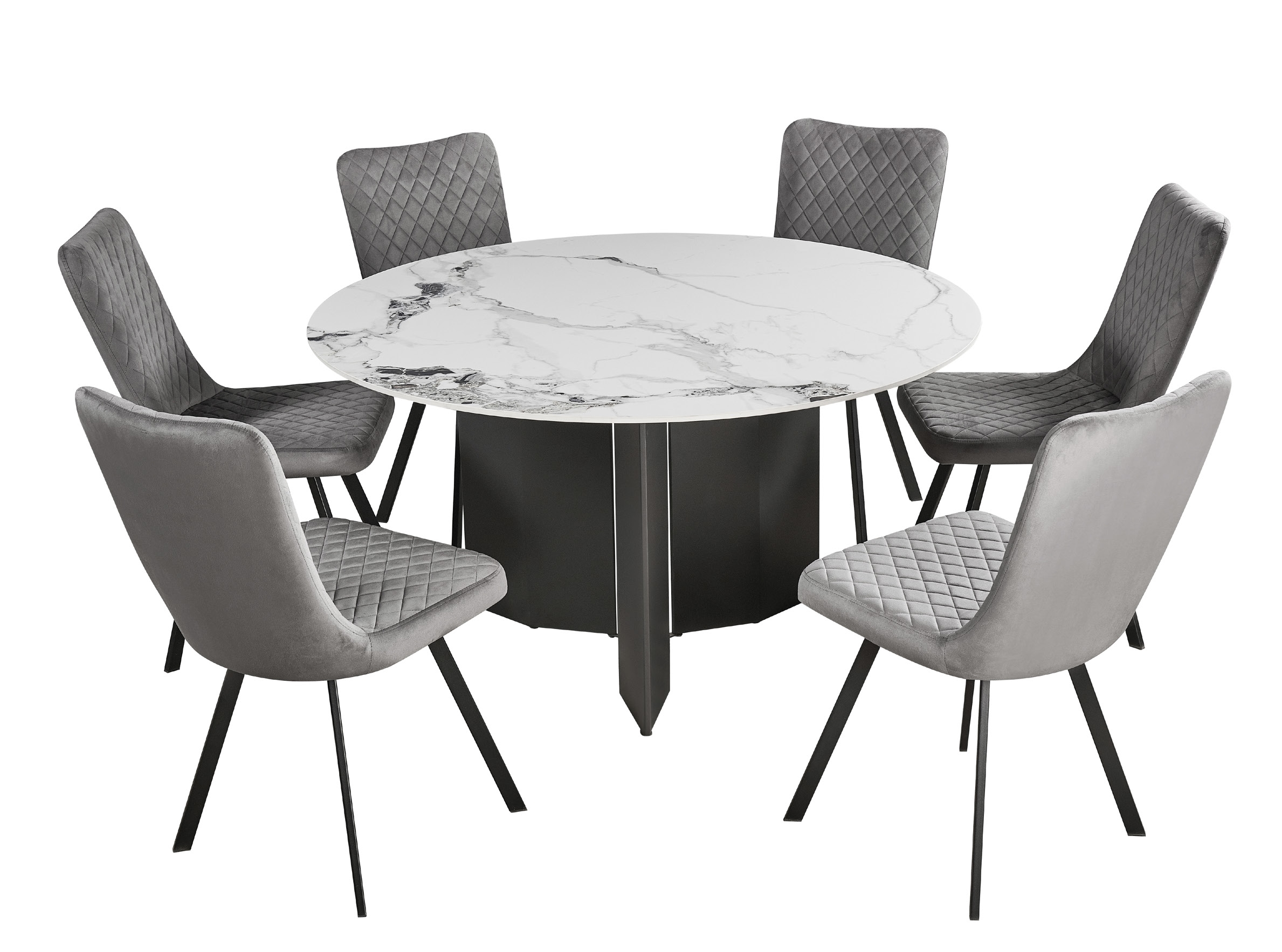 Product photograph of Sintered Stone Ceramic Pandora Off White Round - Shiny Finish Black Base Dining Table from Choice Furniture Superstore.