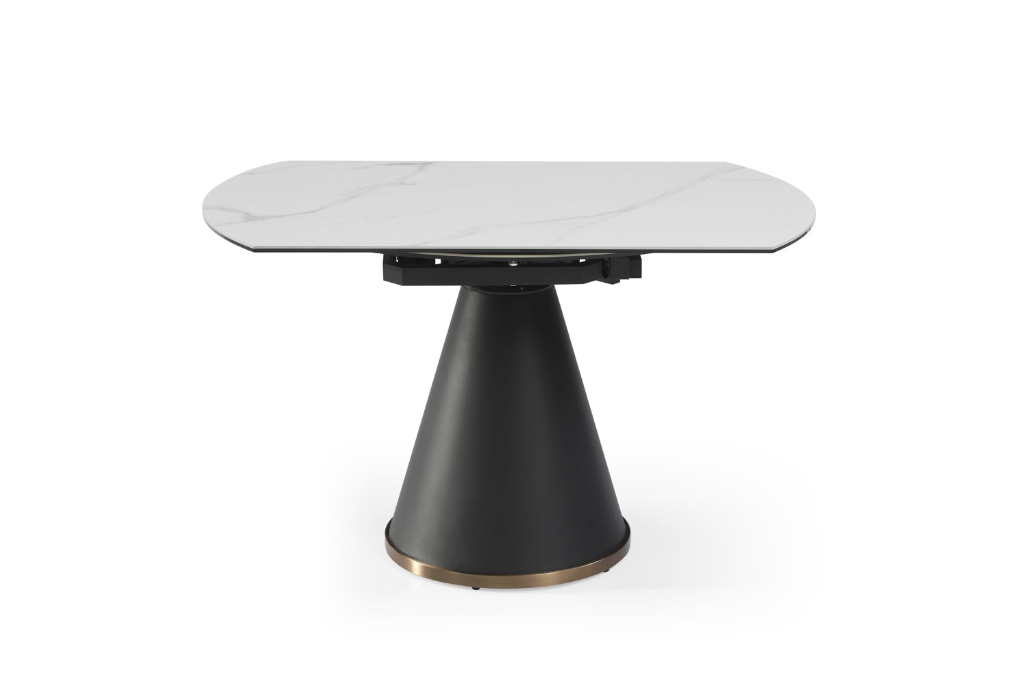 Product photograph of Sintered Stone Ceramic Solid Italy Light Grey Shiny Black Base Round Extending Dining Table from Choice Furniture Superstore.