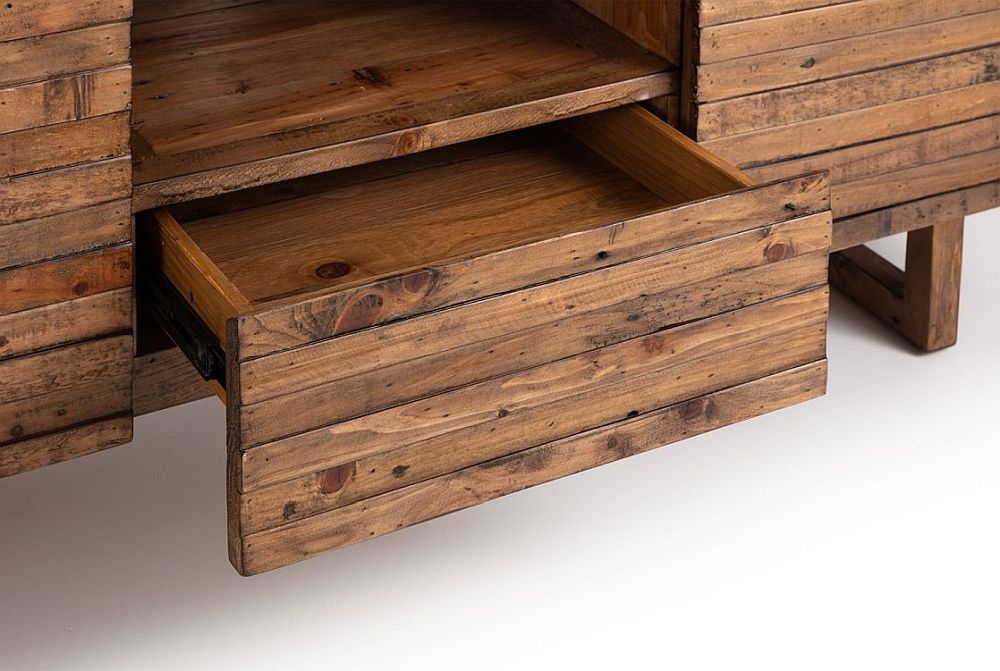 Product photograph of Woburn Reclaimed Pine 2 Door 1 Drawer Media Unit from Choice Furniture Superstore.