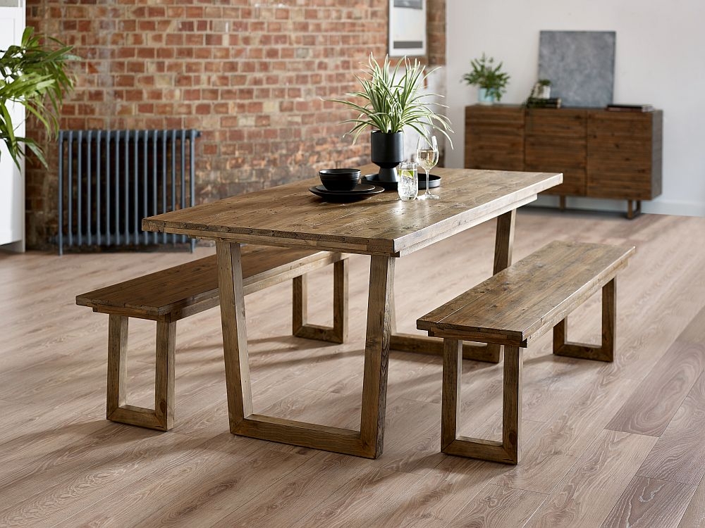 Product photograph of Woburn Reclaimed Pine 4 Seater Dining Table And 2 Bench from Choice Furniture Superstore.