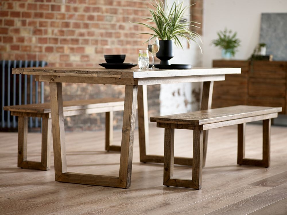 Product photograph of Woburn Reclaimed Pine 6 Seater Dining Table And 2 Bench from Choice Furniture Superstore.