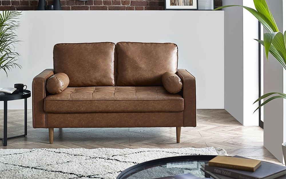 Product photograph of Henley Brown Faux Leather 2 Seater Sofa from Choice Furniture Superstore.