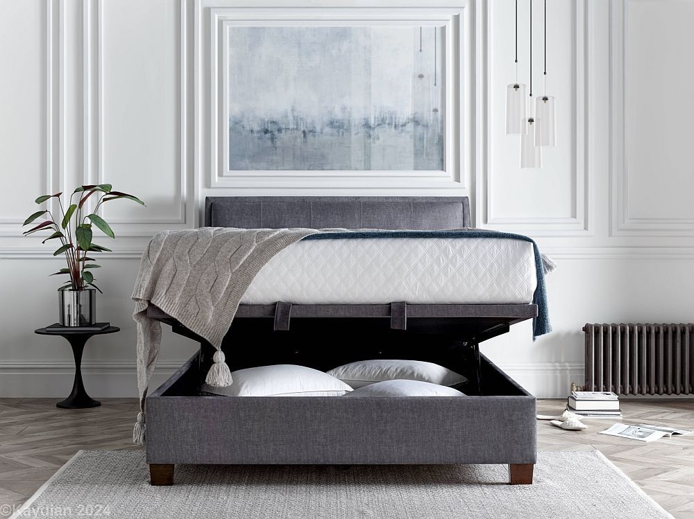 Product photograph of Kaydian Accent Vogue Grey Velvet Fabric Ottoman Storage Bed from Choice Furniture Superstore.