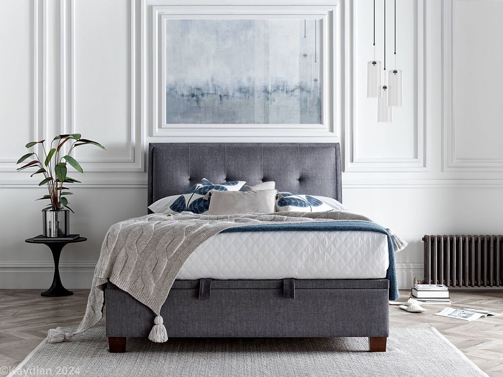 Product photograph of Kaydian Accent Vogue Grey Velvet Fabric Ottoman Storage Bed from Choice Furniture Superstore.