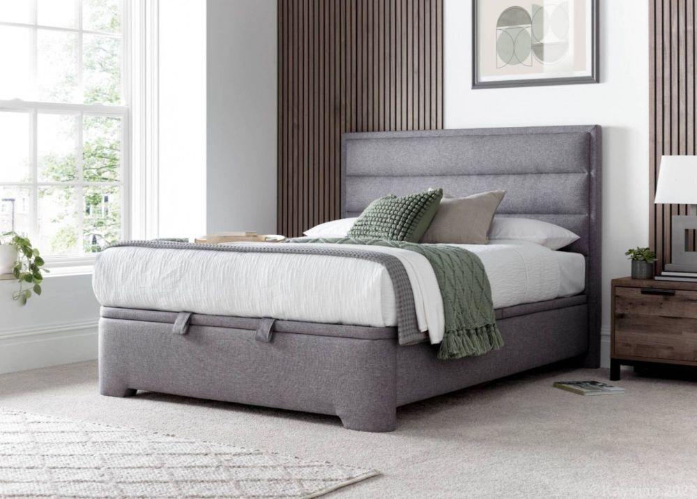 Product photograph of Kaydian Kirkby Marbella Grey Fabric Ottoman Storage Bed from Choice Furniture Superstore.