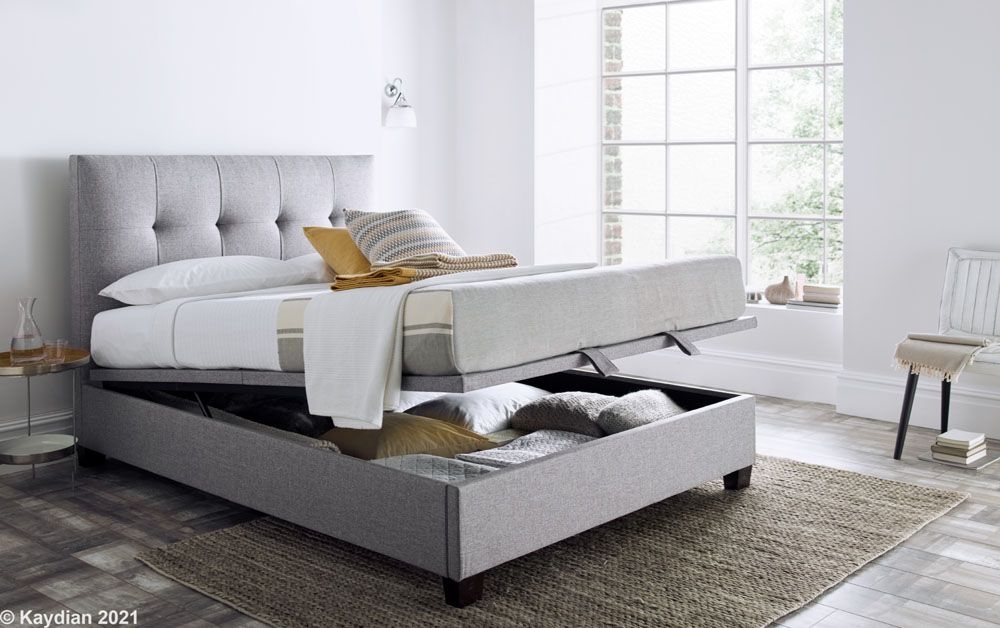 Product photograph of Kaydian Kirkby Marbella Grey Fabric Ottoman Storage Bed from Choice Furniture Superstore.